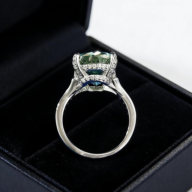 Elegant Green Tourmaline & Diamond Ring - S925 Silver, 10x14mm Square Gemstone