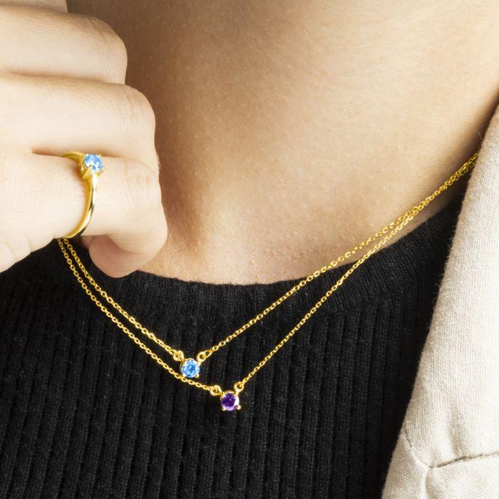 Collier Luxenter en argent 925 avec quartz hydrothermal à topaze bleue et finition on or jaune 18 carats - Otieno