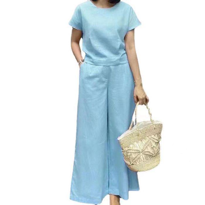 Plus Size Solid Color Short-Sleeve Sports Suit for Spring & Summer