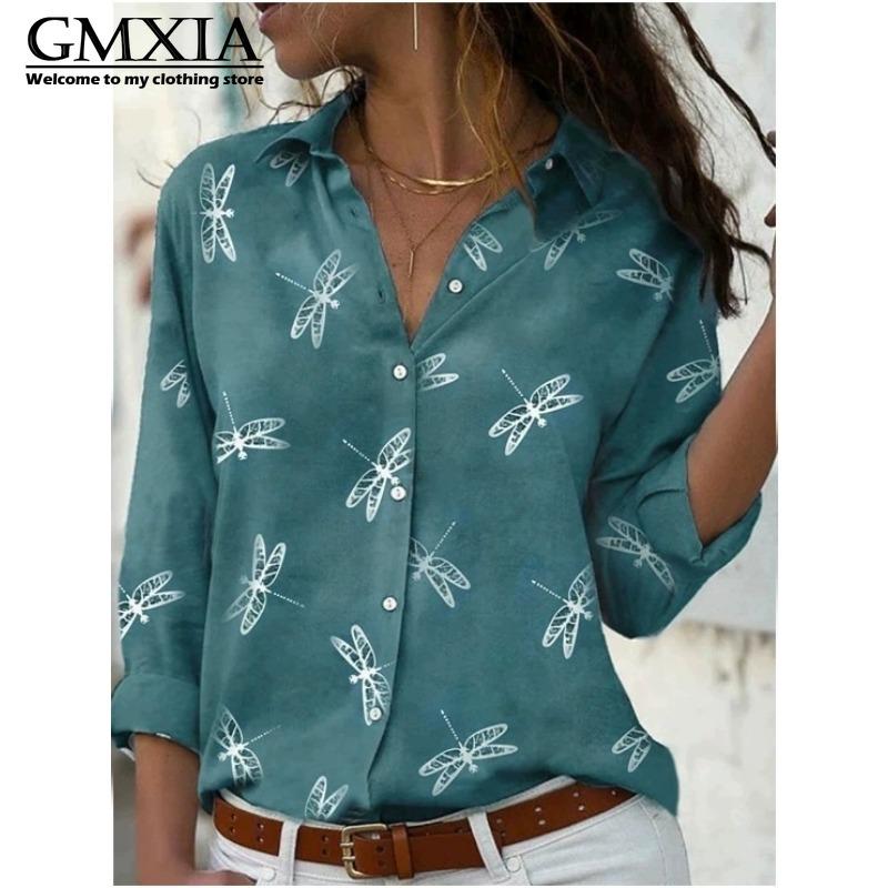 GMXIA 38 Color Women's Fashion Casual Long Sleeve POLO Neck Leisure Blouses & Shirts