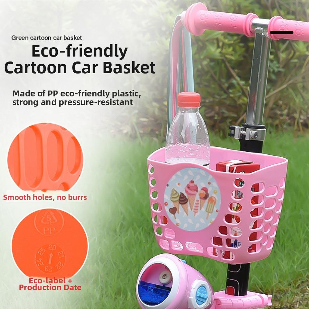 Plastic Children Kids Basket Cartoon Patten Student Front Basket Bike Carrier Bag  Bike Accessories