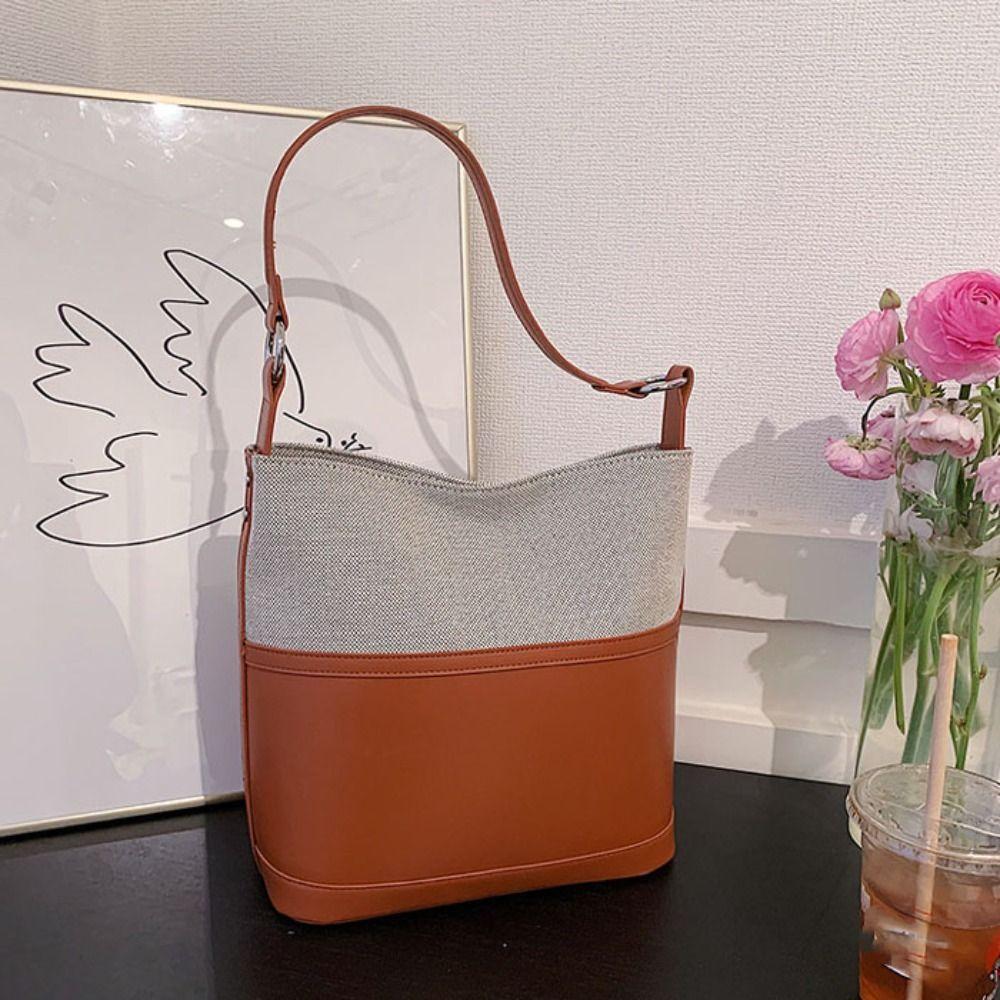 Large Capacity Retro Underarm Bag Patchwork Women Bucket Bag New Design Tote Bag  Vacation