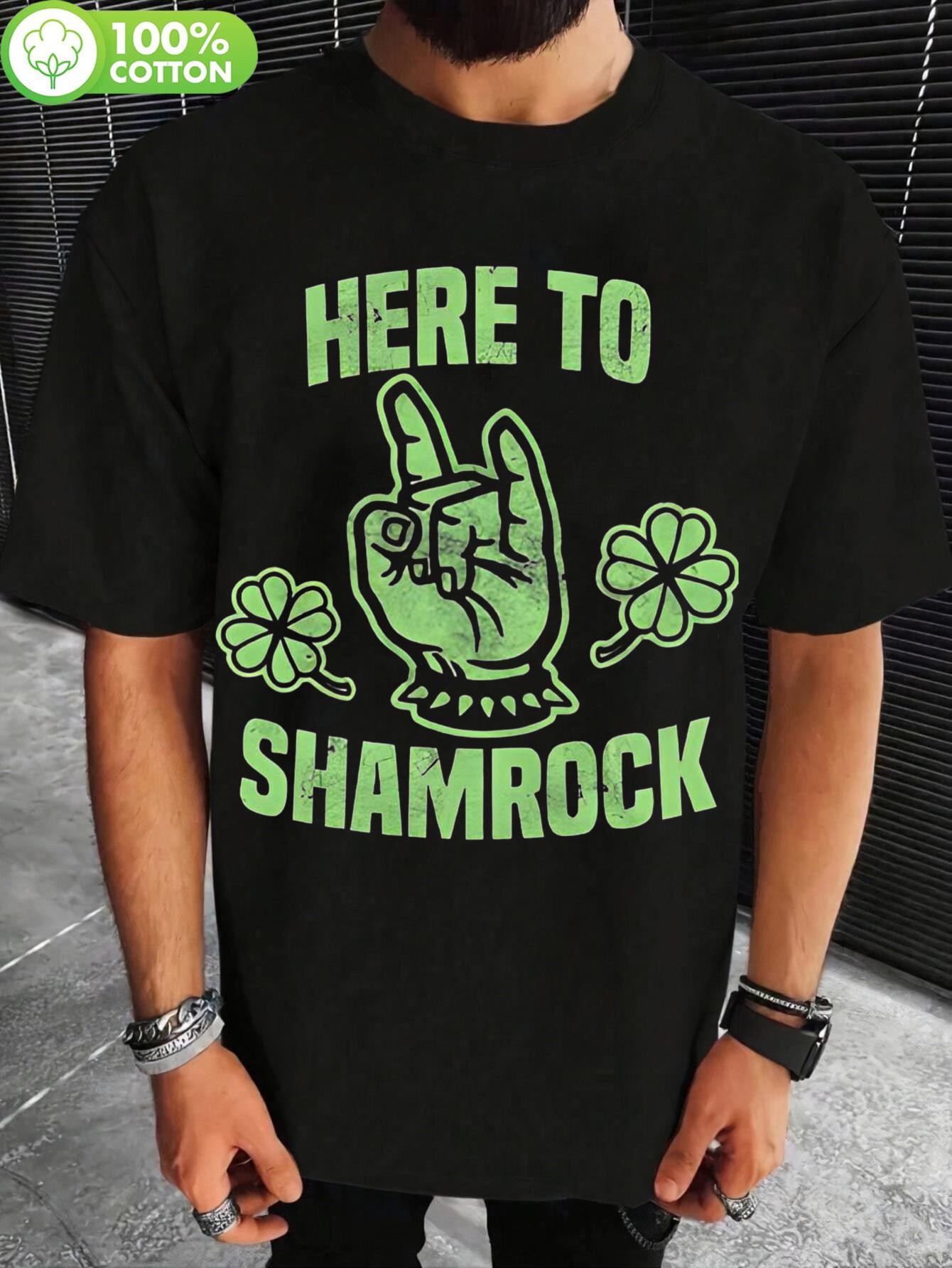 Here to Shamrock Unisex Cotton Tshirt - Black with Green ... XXXL