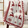 Christmas Snowflake Elk Plaid Throw Blanket for Sofa Christmas Decoration Bedspread Portable Microfiber Flannel Blanket