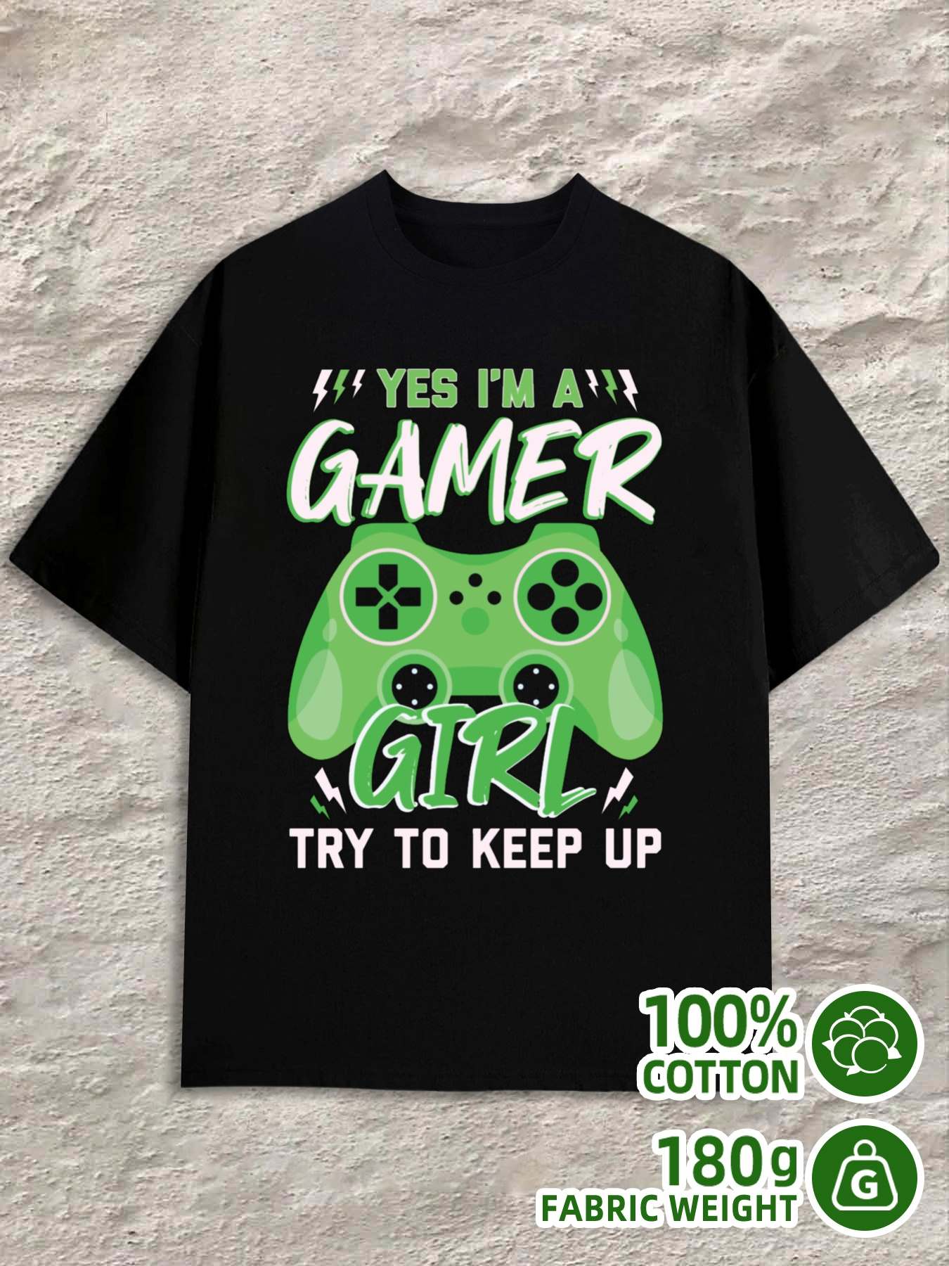 T-Shirt Y2K Gamer Girl Plain Shirts Black Regular Fit M