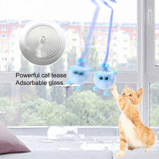 1 Set Cat Teaser Toy Scratch-resistant Rabbit Fur Ball Pet Kitten Cat Swing Rope Toy with Suction Cup Pet Supplies