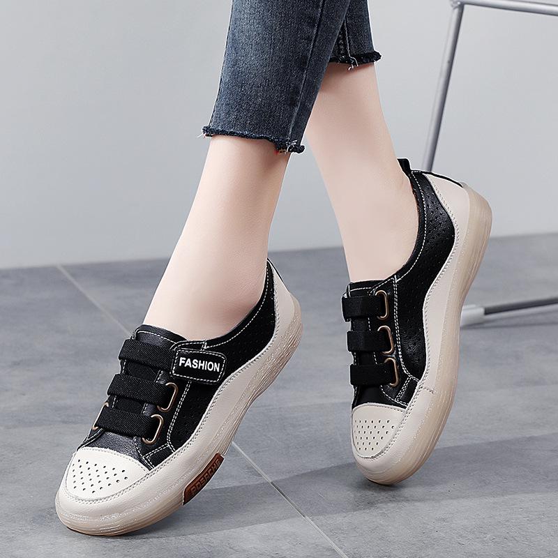 Summer Korean-Style Women's Hollow Velcro Sneakers - Soft, Trendy, and Perforated Design.