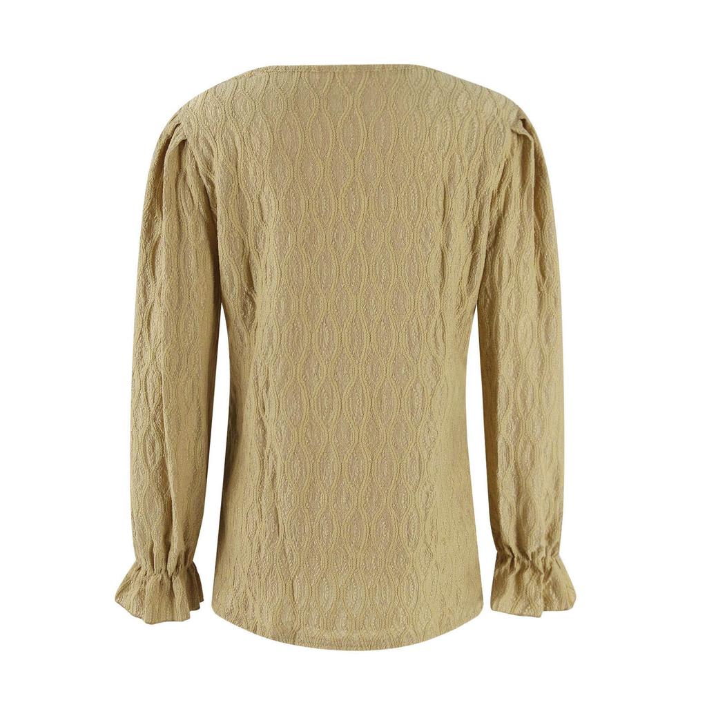 Women's Solid Color  Round Neck Trumpet Sleeve Long Sleeve Top