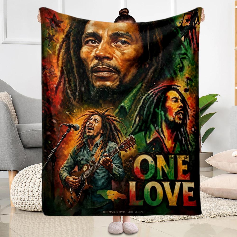Bob Marley Rasta Blanket Durable Comfort Perfect For Chair Livingroom Sofa Four Seasons Universal Playful Design Birthday Christmas Gift Blanket