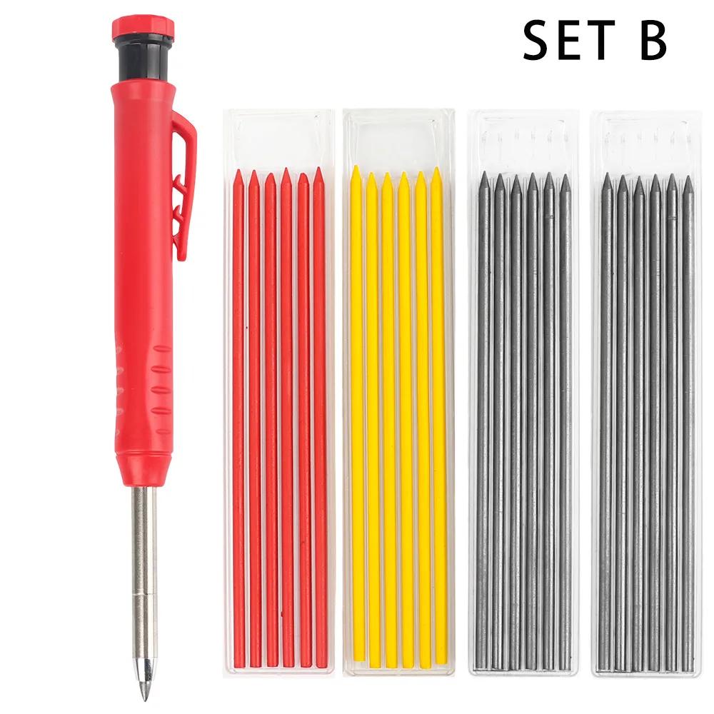 Solid Carpenter Pencil Set Woodworking Tools Mechanical Pencil 3 Colors Refill Construction Job Tools Carpentry Marking Scriber