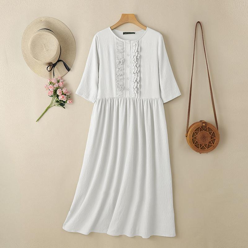 

ZANZEA Женское повседневное летнее платье с круглым вырезом, однотонное, с коротким рукавом S белый