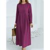 JPNTKY Fashion Autumn Winter Solid Color Print Long Sleeve O-Neck Casual Dresses