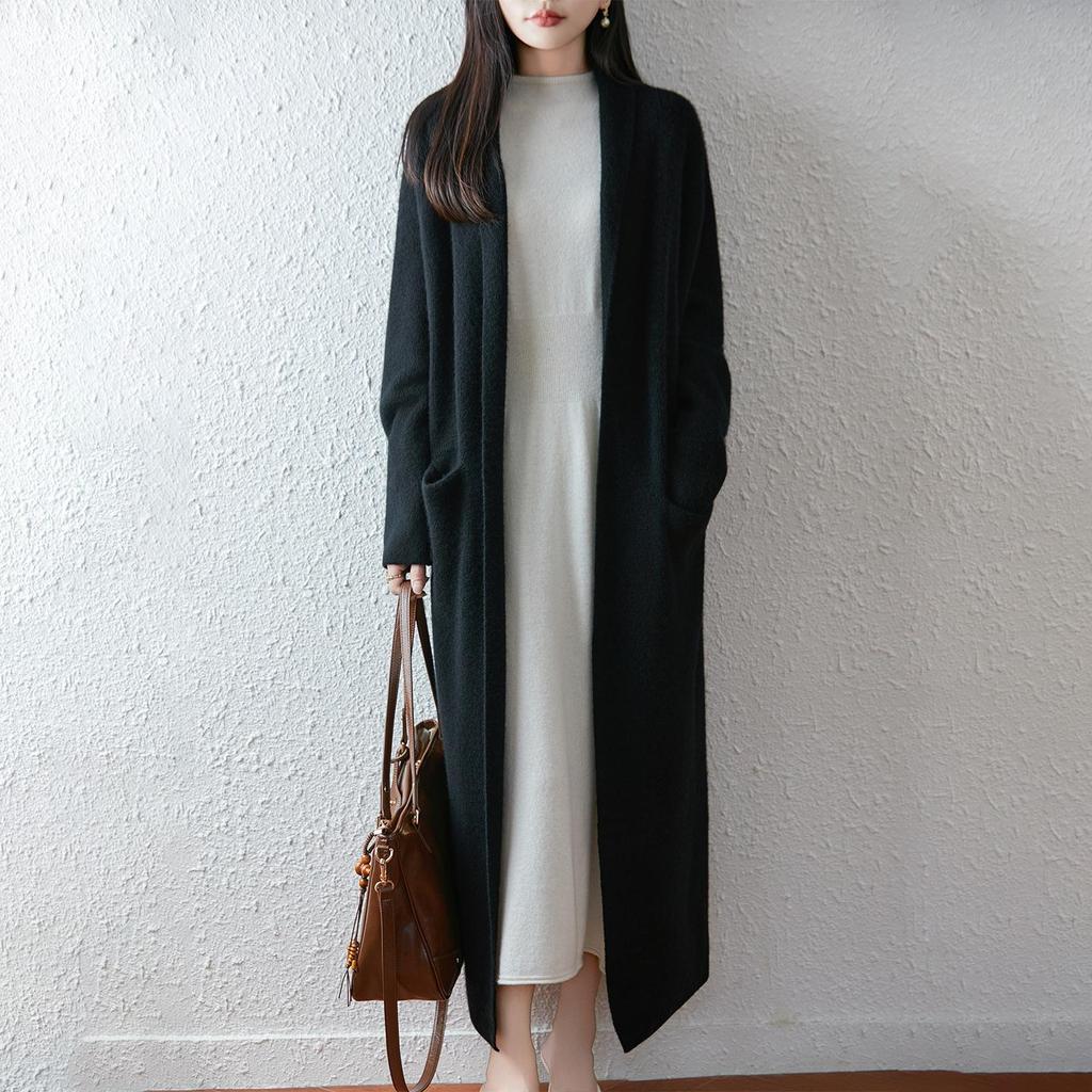 Women's Long Wool Cardigan: Over-the-Knee, Slimming, Cozy Knitwear for Autumn & Winter