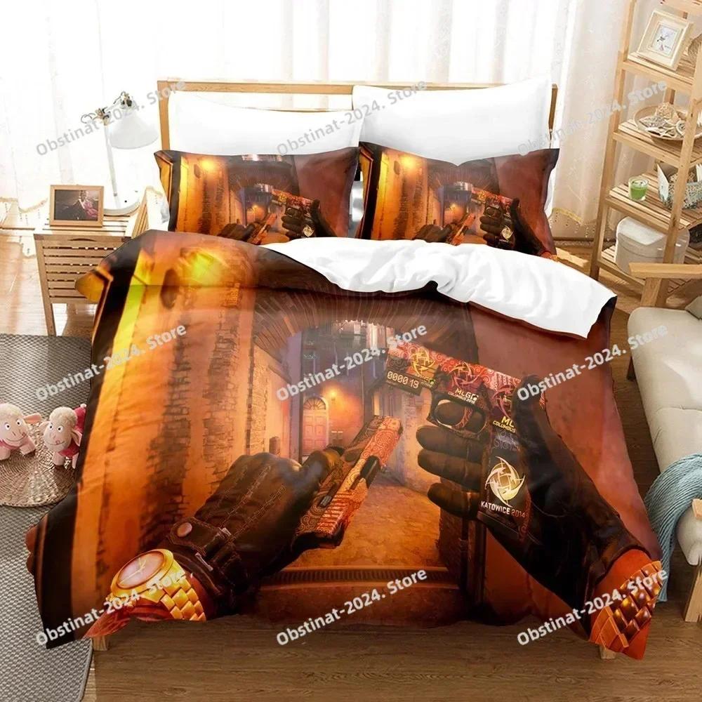 3D-Shooter-Spiel Csgo Bettwäsche-Set Bedruckte einzelne Decke Steppdecke Bettbezug Kissenbezug 3-teilige Sets Kinder Erwachsene Größe