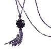 1116 Faux Crystal Necklace Knotted Beaded Long Tassel Shiny All Match Women Long Pendant Sweater Necklace Pendant Necklaces