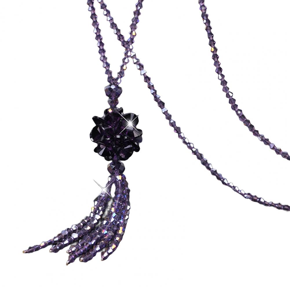 1116 Faux Crystal Necklace Knotted Beaded Long Tassel Shiny All Match Women Long Pendant Sweater Necklace Pendant Necklaces