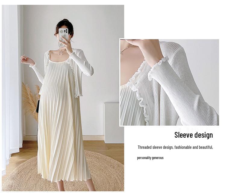 Versatile Plus Size Pleated Maternity Two-Piece Slip Dress