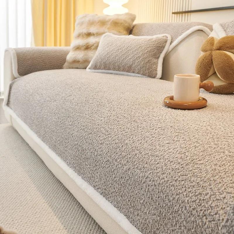 Thick Chenille Sofa Cover for Living Room Solid Color Plush Soft Sofa Cushion Towel Universal Non-slip Couch Protector Decor New