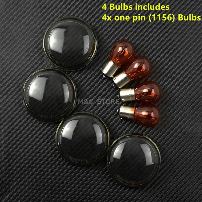 4pcs Turn Signal Light Indicator Lens Cover With Light Bulb For Harley Touring Road King Sportster XL 883 Dyna Softail Heritage