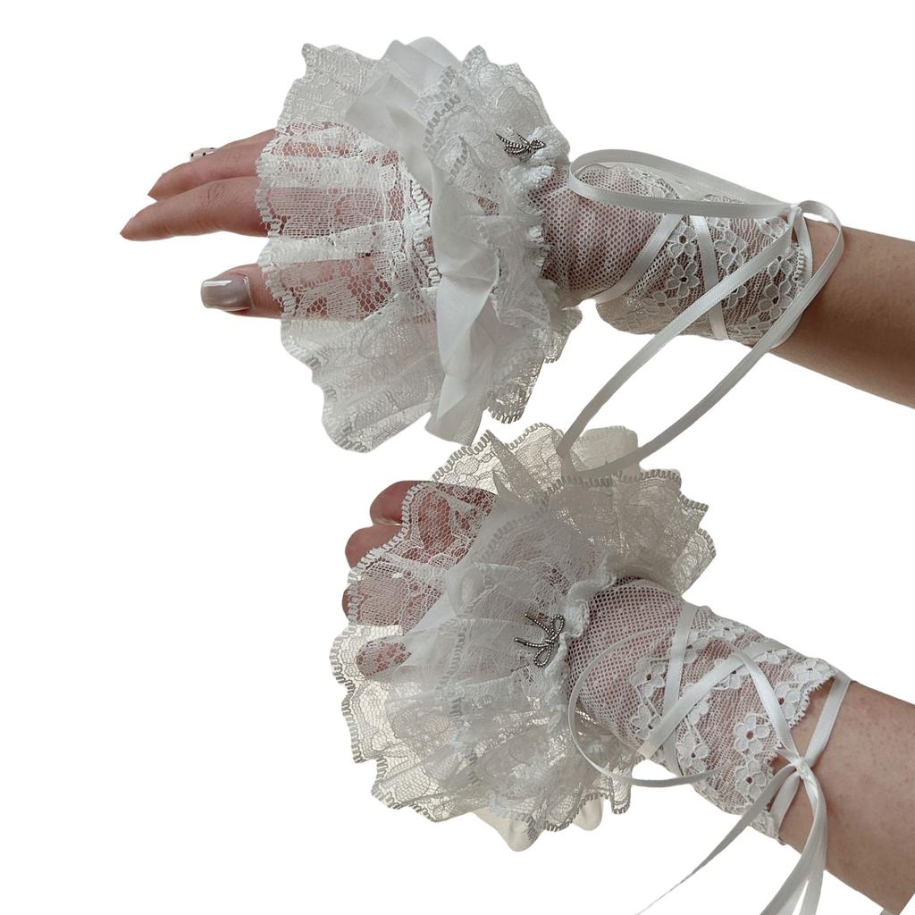 False Ribbon Sleeves Detachable Balletcore Sweater Decorative Sleeves Lace Brim Pleated Lace Wrist Cuffs