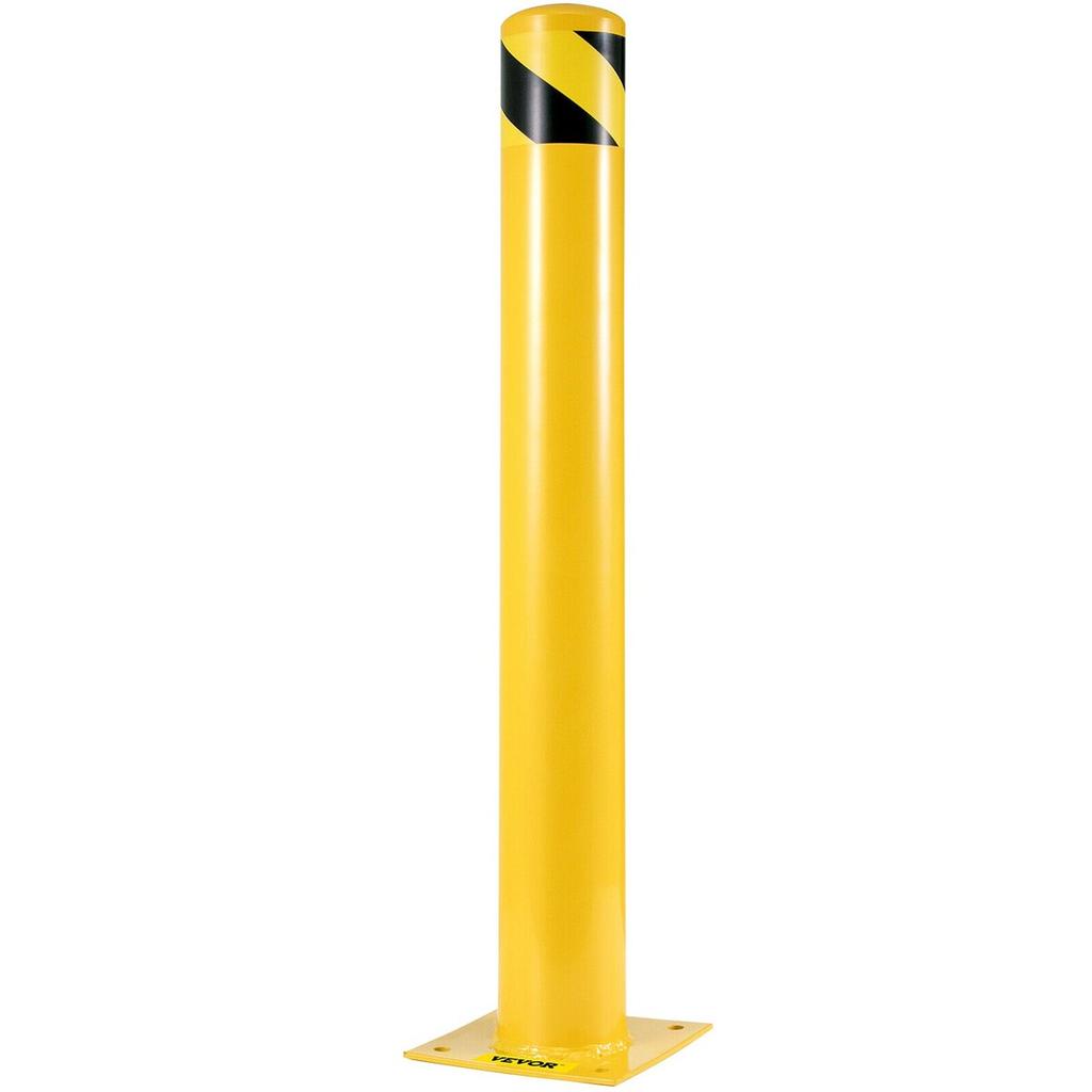 Safety Bollard 48"x5.5", Safety Barrier Bollard 5-1/2" OD 48" Height, Yellow Powder Coat Pipe Steel Safety Barrier, with 4 Free Anchor Bolts, for