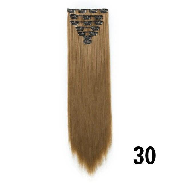 Długie kręcone klipsy do przedłużania włosów 16 klipsów syntetyczne naturalne kawałki włosów dla kobiet 7 sztuk/zestaw 24 cale Ombre blond czerwony czarny sztuczne włosy