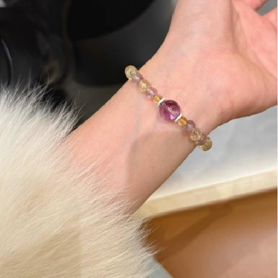 

Jiu Zi Li Huo Natural Amethyst Bracelet, Yellow Crystal Bracelet for Women, Light Luxury Niche High-End Jewelry Gift Amethyst/Citrine bracelet