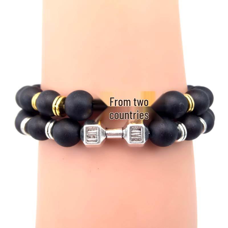 Seven-Color Natural Tiger Eye Agate  Volcanic Stone Fitness Bracelet with Dumbbell Charm