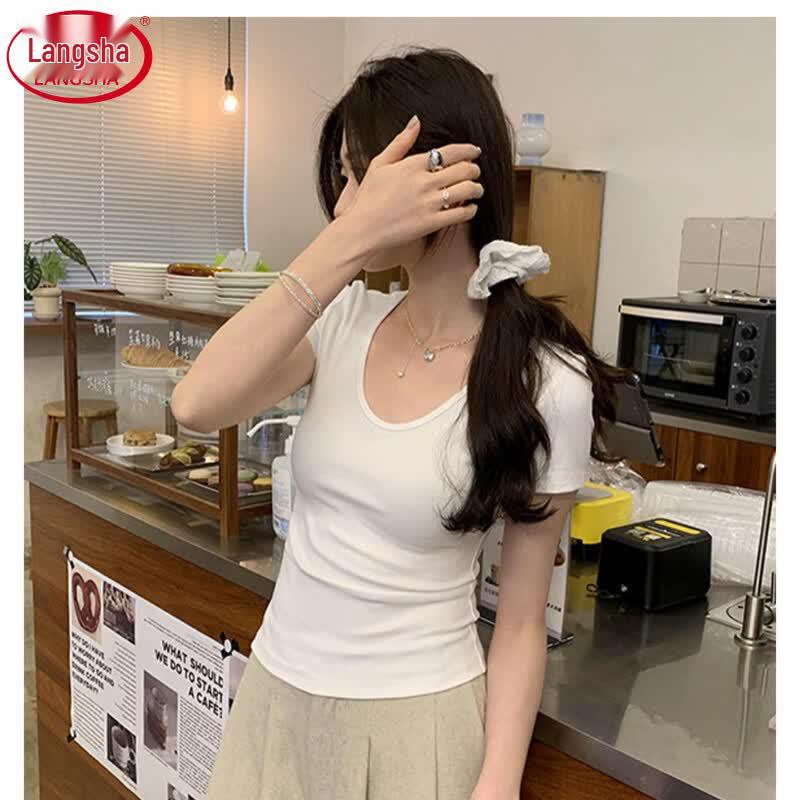 Langsha Women's Slim Fit U-Neck Short Sleeve T-Shirt