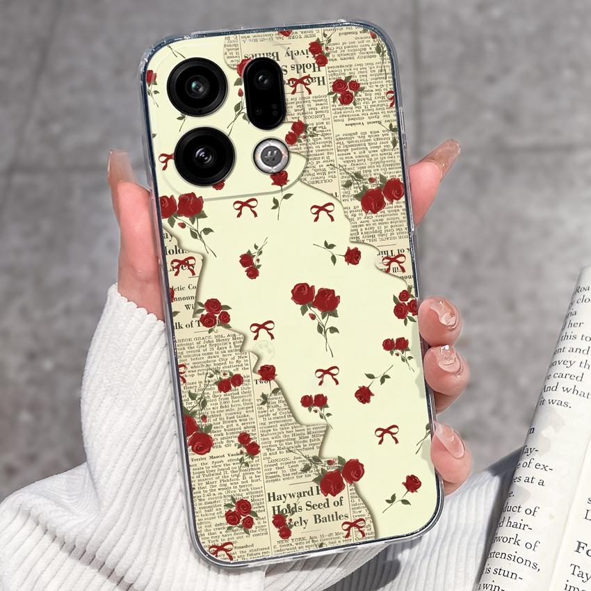 For Oppo Find X9 X8 X7 X5 Pro X2 Lite Reno8 Pro Pro+ Phone Case Black Cat Wine Glass Patterns Transparent TPU Protection Covers For Oppo Bumper Casing