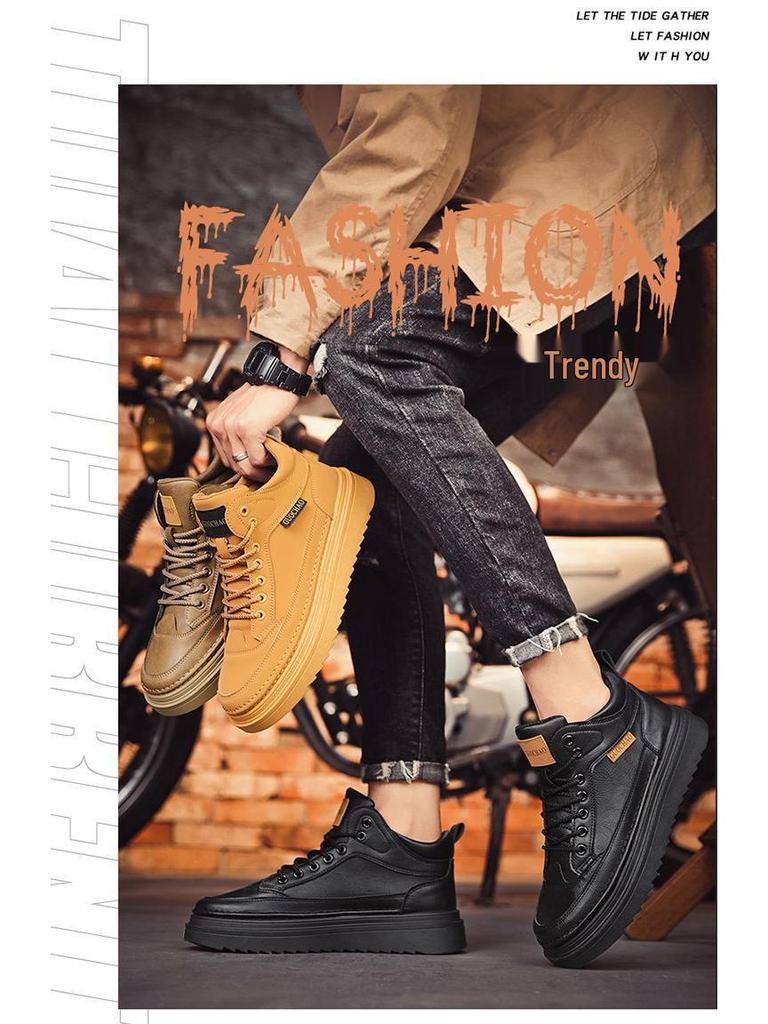 Herren 10cm Höhenerhöhende Wasserdichte Leder Martin Stiefel - Winter High-Top Arbeits- & Freizeit-Schuhwerk