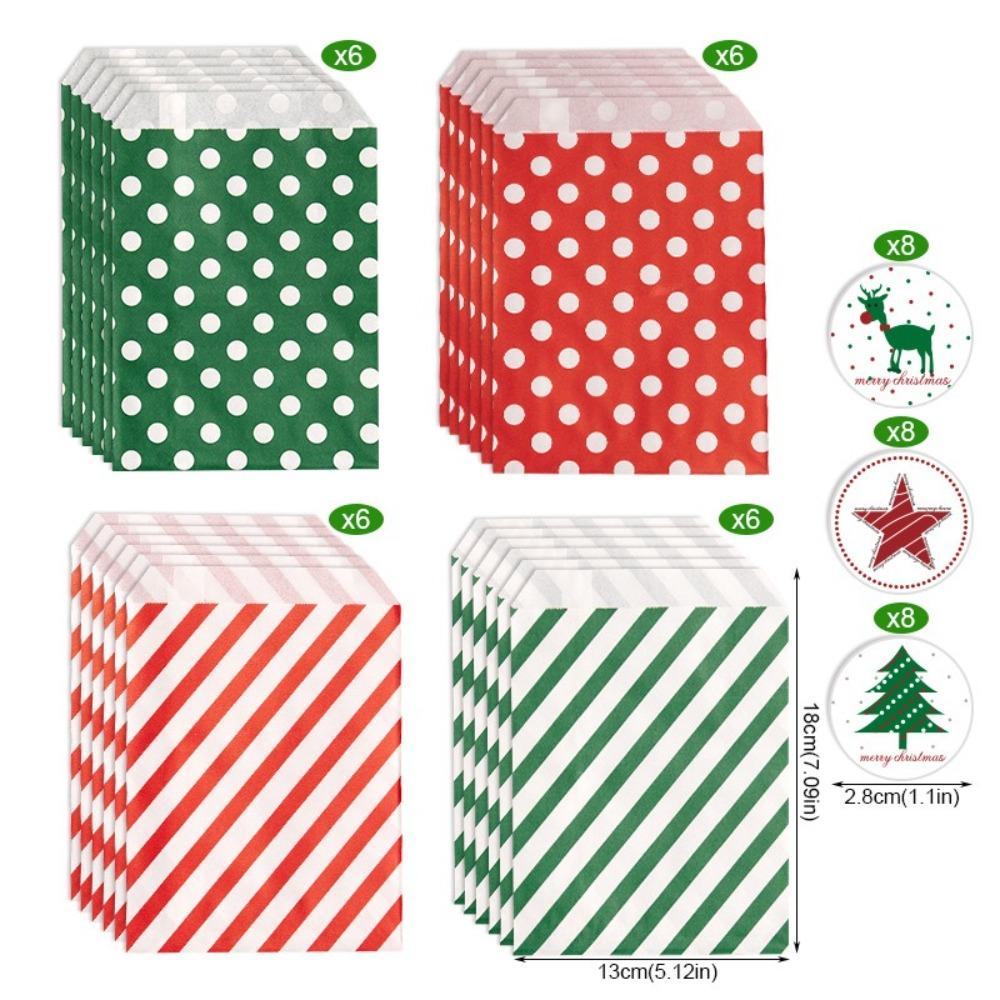 24pcs With Stickers Christmas Packaging Bag Merry Christmas Snack Packaging Christmas Candy Bag Party Supply Gift