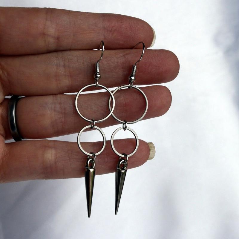 Gothic Punk Silver Ring Pointed Pendant Earrings