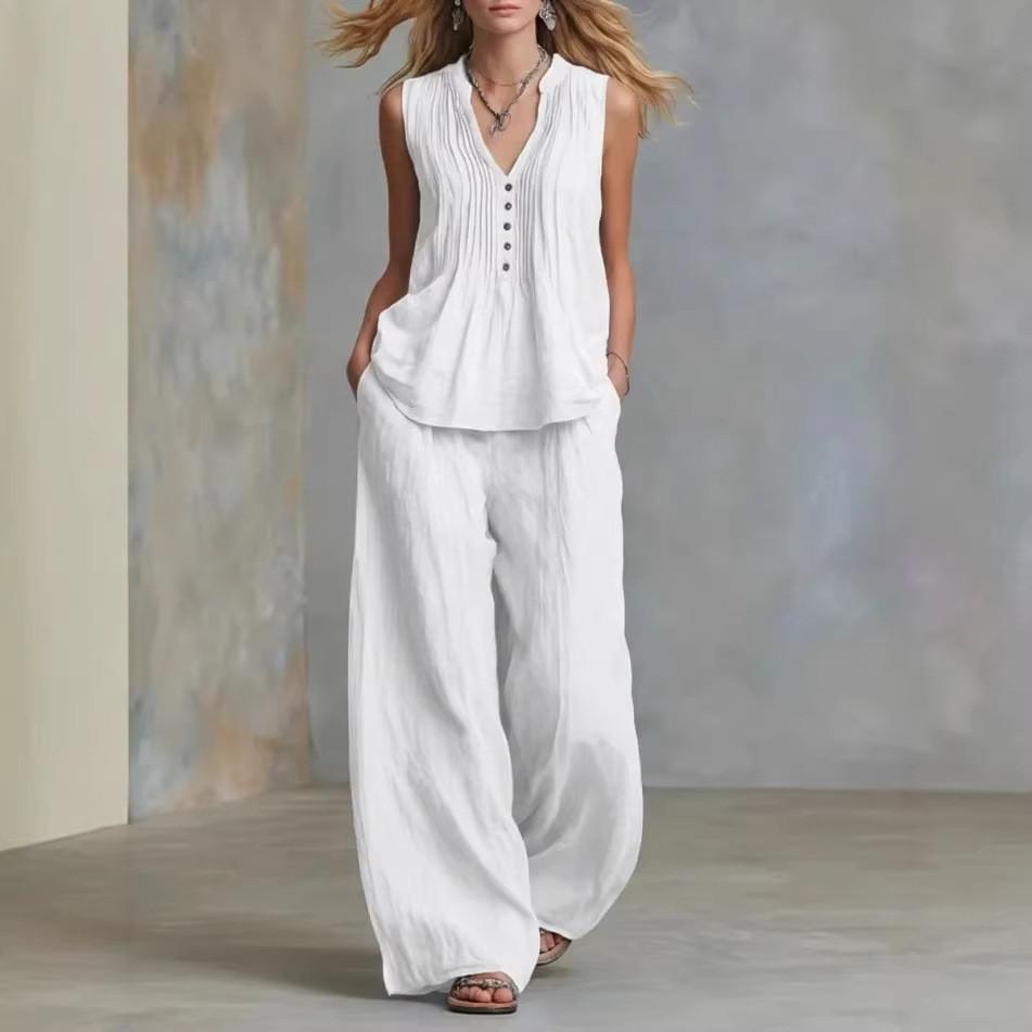 Street Style Womens Sleeveless Pantsuit With Cotton Linen Material For Casual Summer Wear