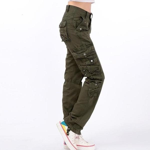JMSHOP Women's Cotton Cargo Pants Leisure Trousers More Pocket Pants Causal Pants