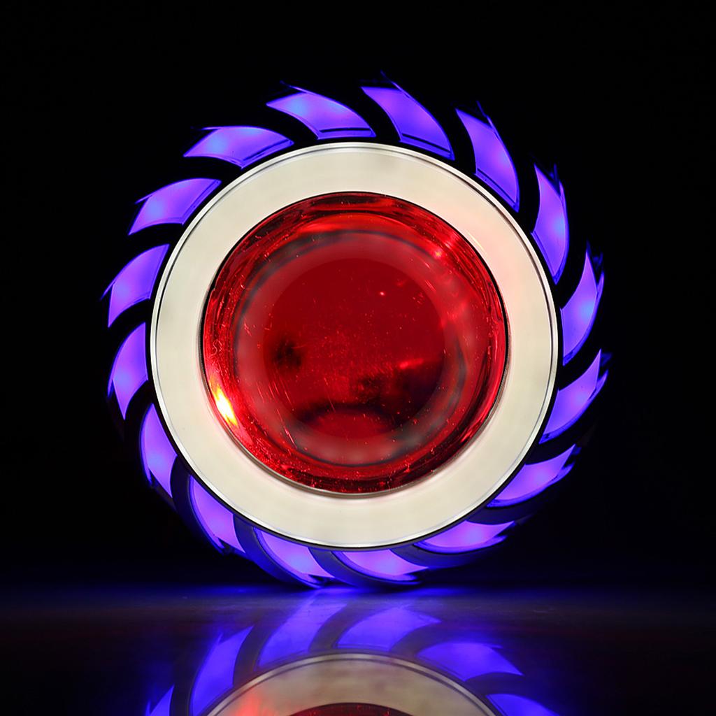 Motorcycle LED Headlight Projector Lens Dual Angel Devil Eye Head Lamp Type Blue Pink
