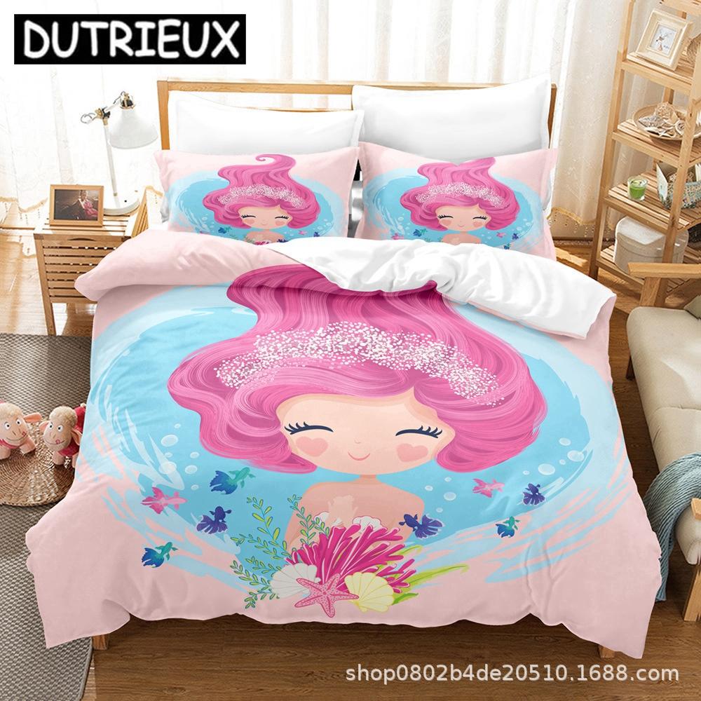 

Comforter Mermaid 3D Bedding Set Beautiful Mermaid Unicorn Twin Queen King S Polyester For Girls S Comforter (quilt)-EU Single(135*200cm)3pcs