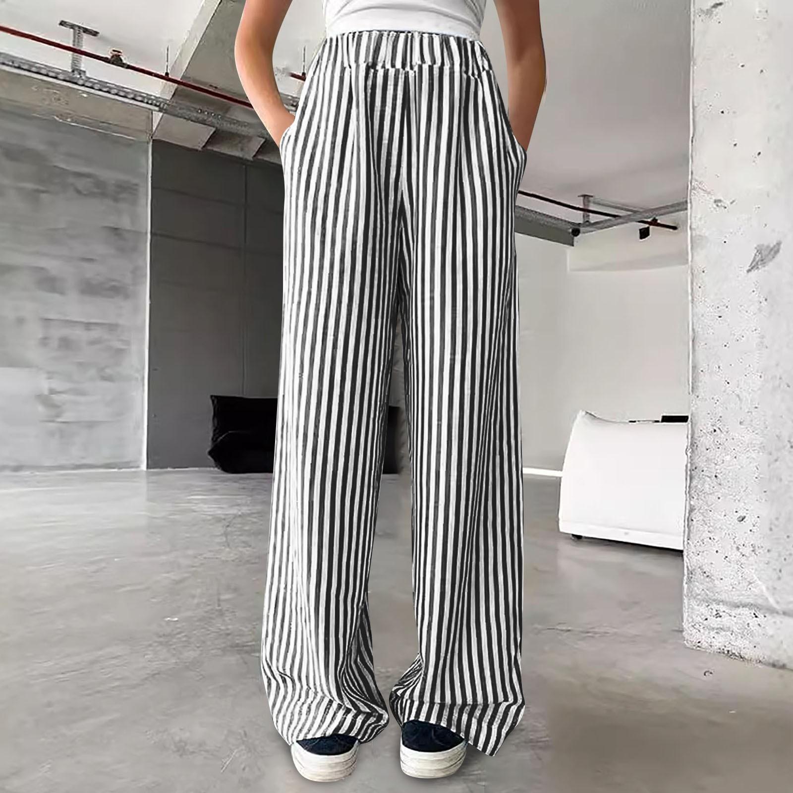 

Женские модные полосатые брюки с высокой талией и эластичным поясом S чёрный