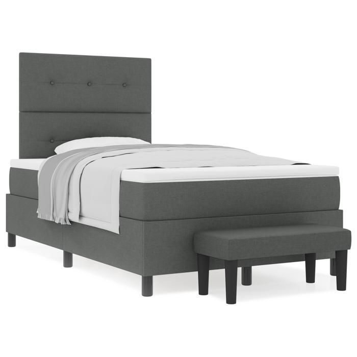 VidaXL Lit à ressorts avec Matelas &amp; Banc Gris foncé 120x200 cm Tissu 3344059