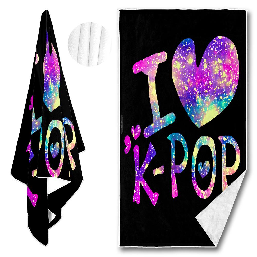 1PC Starry Sky I Love Kpop Print Beach Towel, Soft Absorbent Lightweight Microfiber Towel for Beach Party Travel Camping