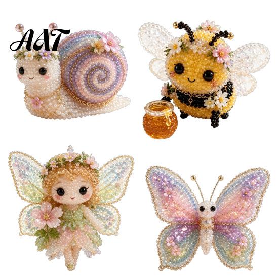 Progetto Creativo Pratico 1 Set Kit Fai da Te Animale 3D con Perline, Kit Artigianale Artistico con Perline con Istruzioni Decorative, Insetto Uccello Fata Fatto a Mano