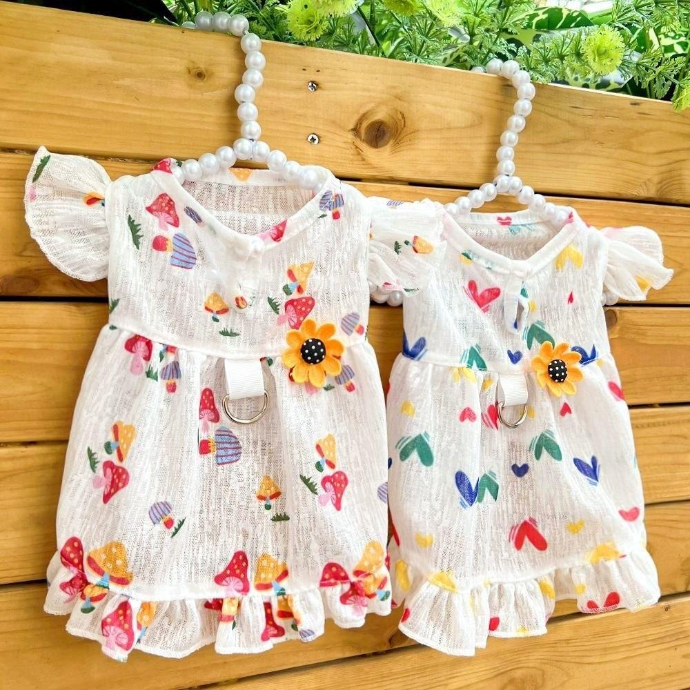 Mushroom Pattern Dog Princess Dresses Flutter Sleeve Summer Pet Skirt  Outings Activity