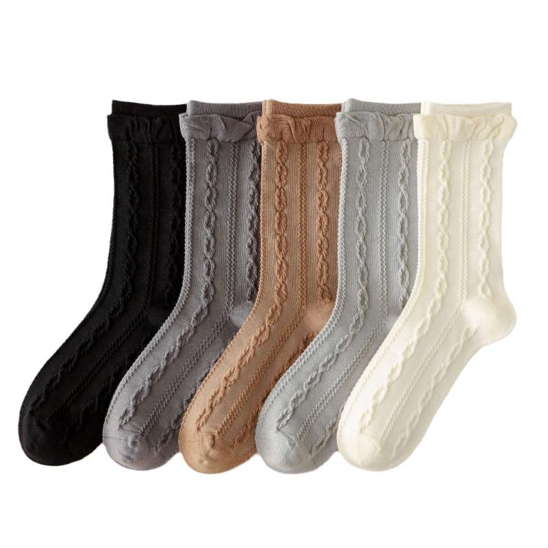 Dui Dui Socks Women's Autumn Dark-patterned Mid-calf Socks Twisted Double Flared Long Calf Socks Cotton Breathable Women's