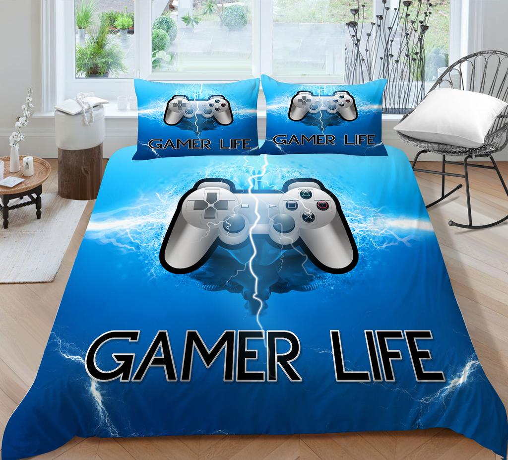 3D Technology Gaming Console Series Bedding Set with High-definition Digital Printing Game Handle, Down Duvet Cover and Pillowcase 2/3 Pieces