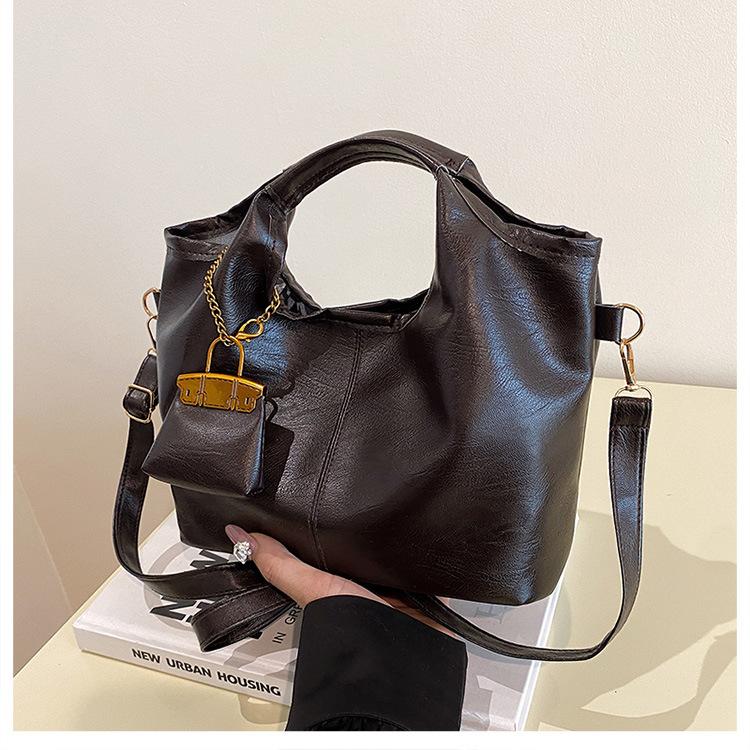 Faux Leather Bucket Handbag for Women, Vintage Style Shoulder Tote, Soft Crossbody Purse with Magnetic Closure KTB