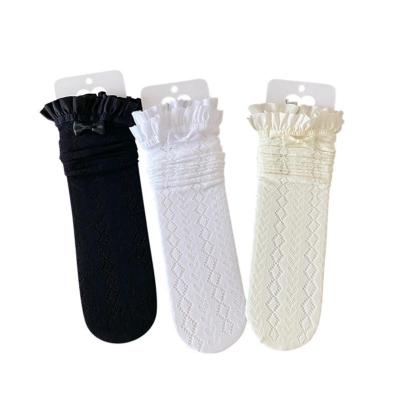 Primavera e Verão Renda Fina Renda Felpuda Lolita Branco Vento de Balé Tubo Combinado com Meias de Bezerro Mary Jane