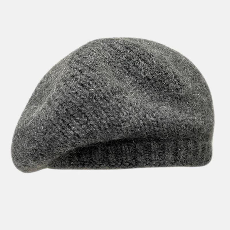 Französischer lässiger Damen Mohair Wollmischung Gestrickte Baskenmütze Mütze Beanie Winter