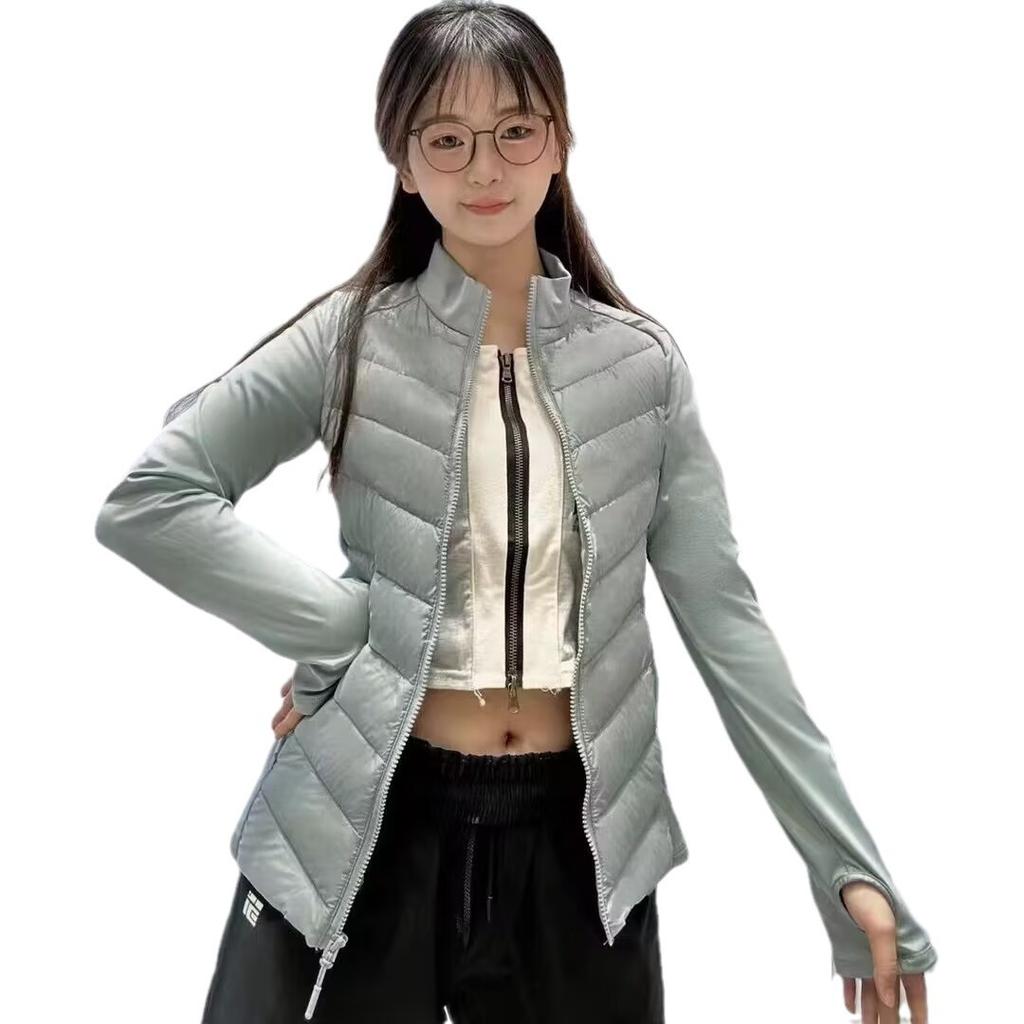 Outdoor sports yoga clothes, duck down jackets, women's short young thin slim-fitting backing liner, autumn and winter