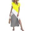Women's Casual Comfortable V Neck Loose Hem Split Vacation Short Sleeve Geometric Long Dresses