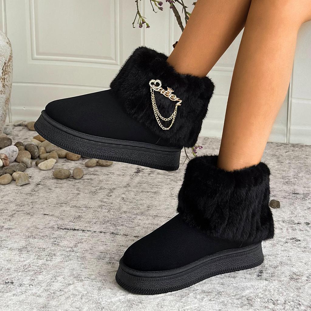 2024 Marke Damen Schuhe Slipper Damen Stiefel Mode Metalldekoration Alltagsstiefel Damen Winter Die Kette Übergröße Schneestiefel